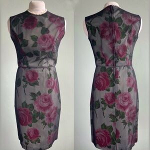 1960s Floral Chiffon Cocktail Dress, XS